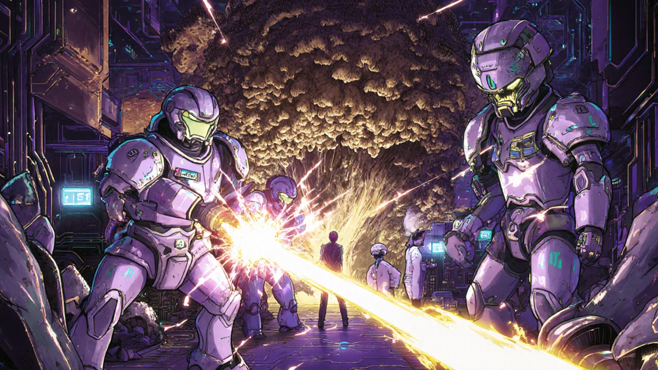 Fungal hive under attack by omeprazole lance as fluconazole blade glows with enhanced power.