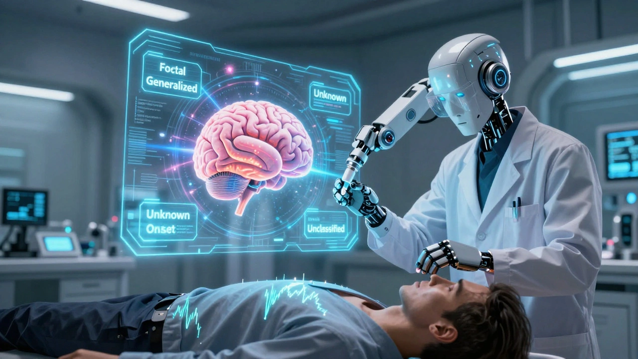 Neurologist using holographic brain classification system in high-tech clinic