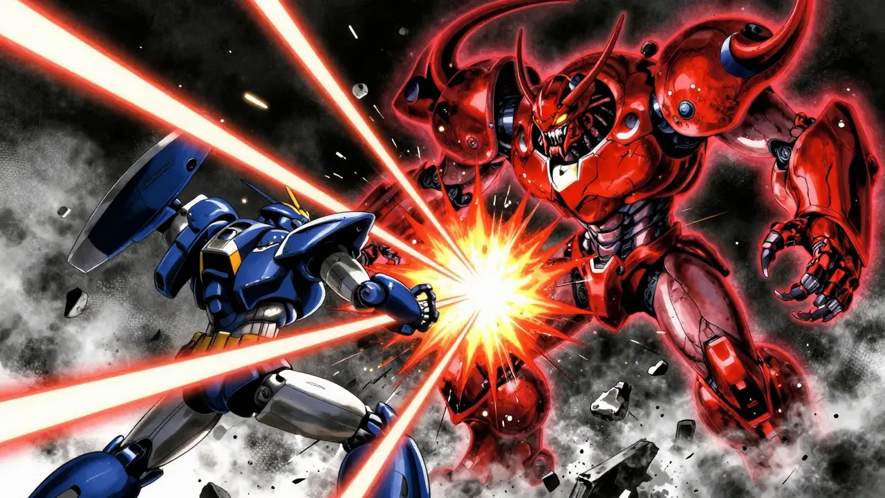 Robot struggles against large armored bacteria representing resistance